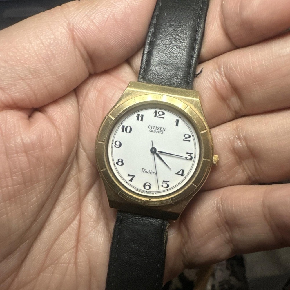 Working Vintage Citizen Riviere Quartz Mens Watch Gold Tone 35mm Fit 7.5" Runs